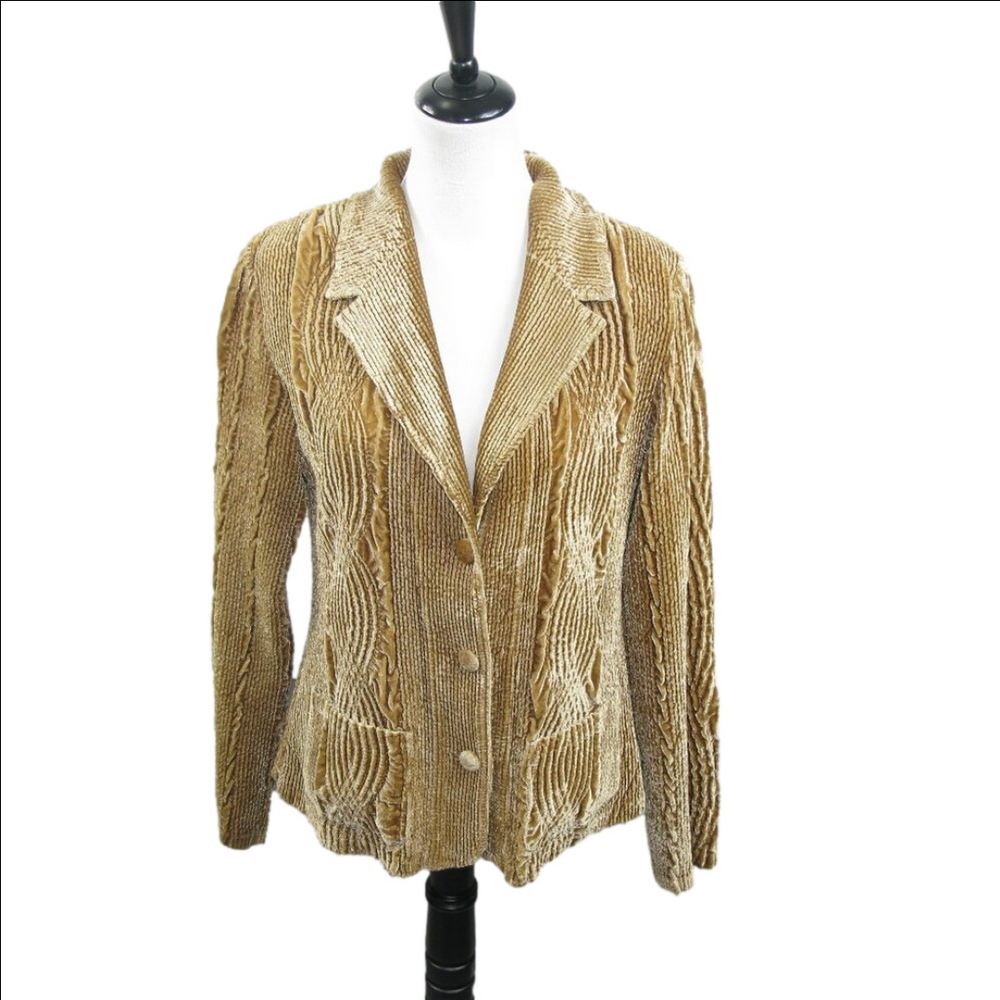 Harve Benard Tannish Gold Soft Ribbed Button Front Blazer Size 10 - Picture 1 of 6
